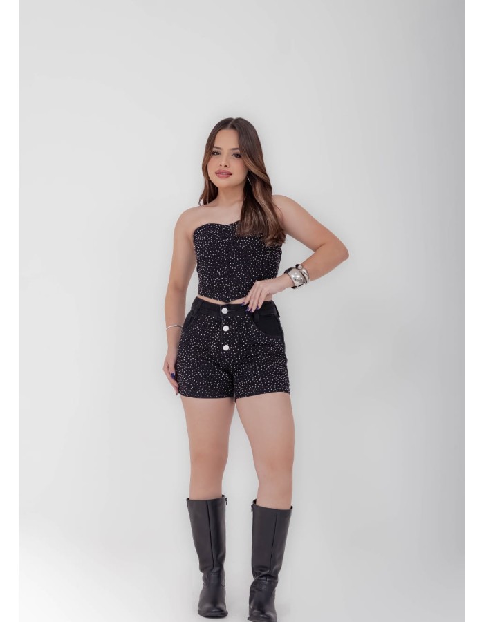 Conjunto croped /chorte botões 