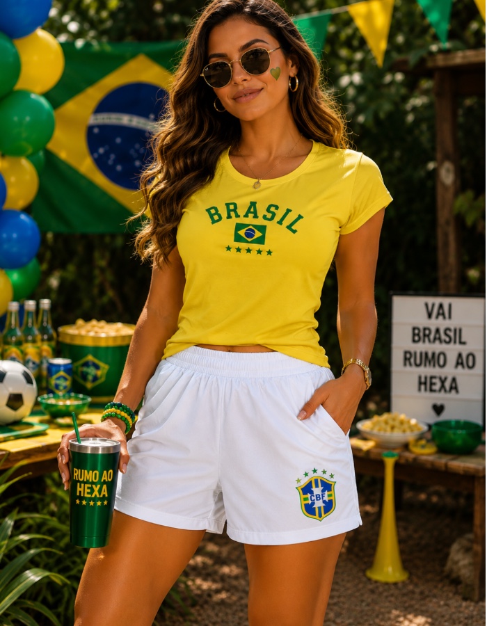 Conjunto Brasil detalhe no short 