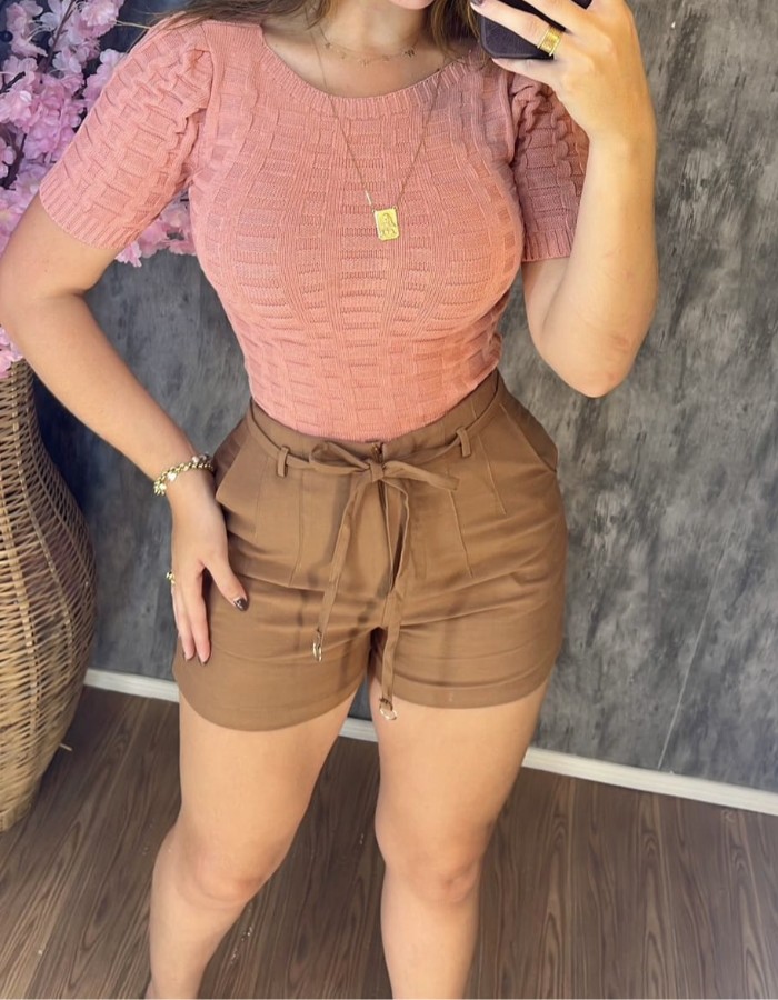 SHORT TECIDO MARANTE CINTO DE TECIDO