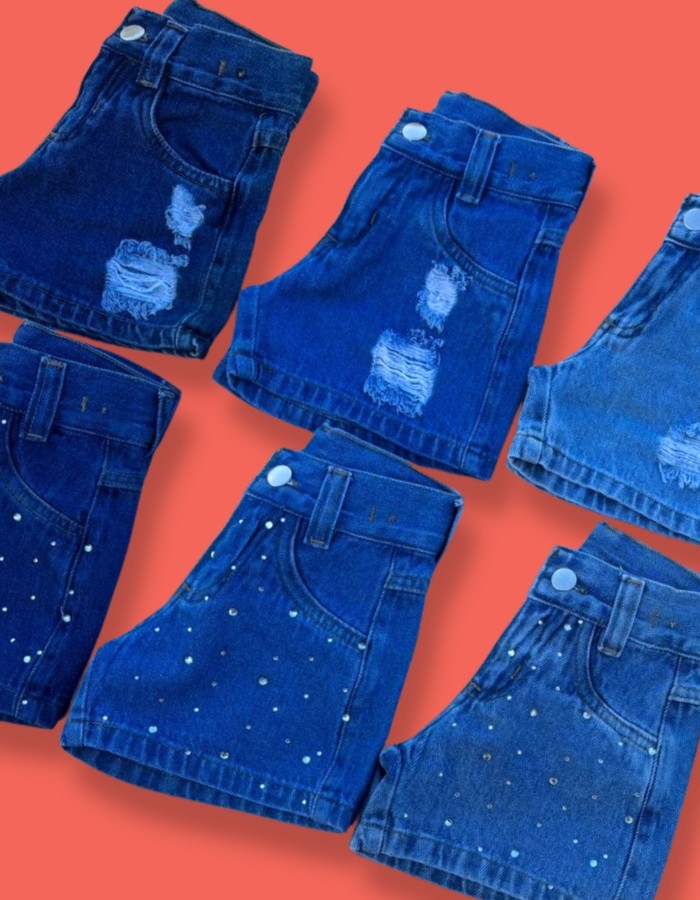 Short jeans 100% algodão feminino infantil