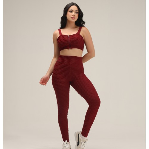 CONJUNTO CALÇA TOP COM ZIPER TECIDO BOLHA