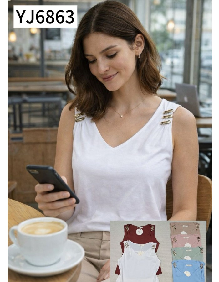 BLUSA TECIDO CREPE SEDA C/ DETALHE NO OMBRO