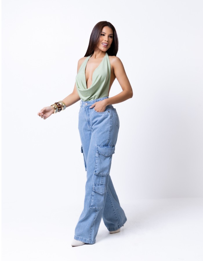 CALÇA WID LEG CARGO 4BOLSOS 100% ALG.