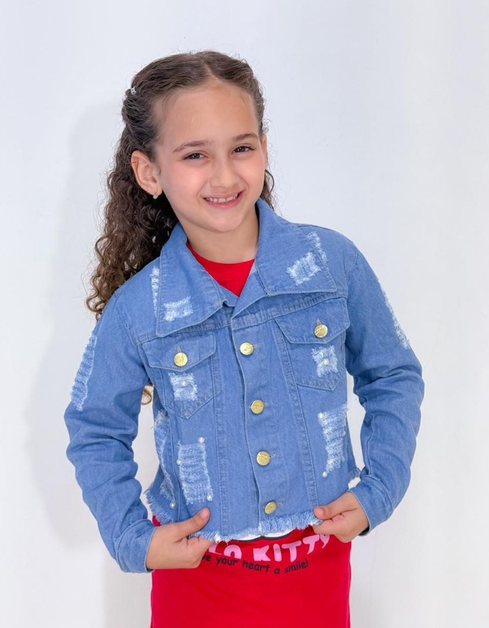Jaqueta Jeans com pérola 