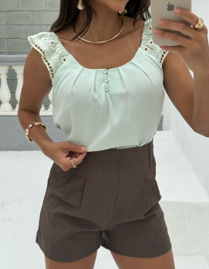 BLUSA TECIDO CREPE SEDA ALÇA BORDADA