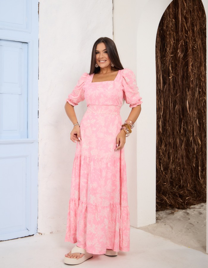 VESTIDO LONGO MANGA CURTA (TEC. VISCOLINHO)