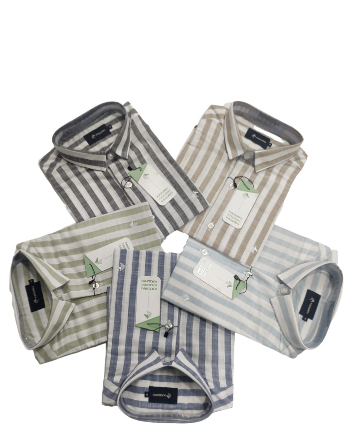 SLIM FIT MANGA CURTA MEDIUM STRIPE