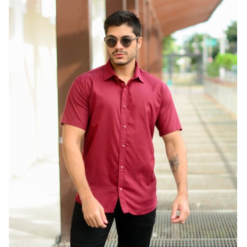 Camisa manga curta linho gola tradicional